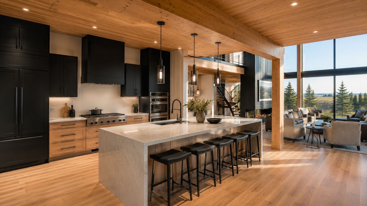 Kitchen with glulam beam