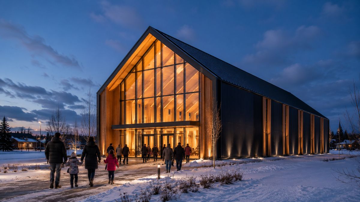 Gathering Line community church at dusk