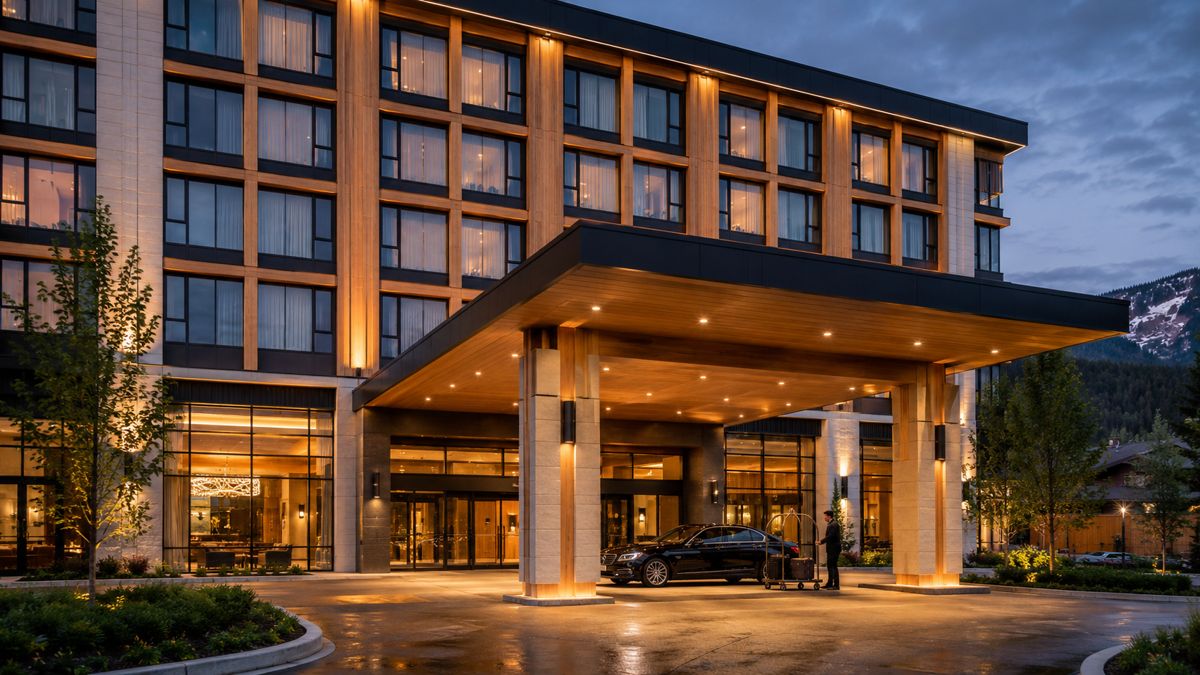 Skyline Line mass timber hotel arrival