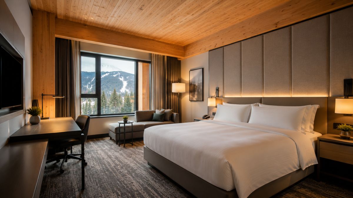 King guest room with CLT ceiling