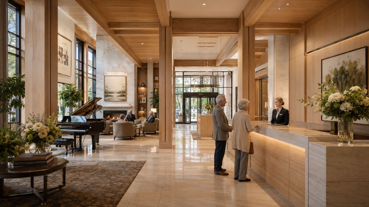 Concierge lobby with grand piano