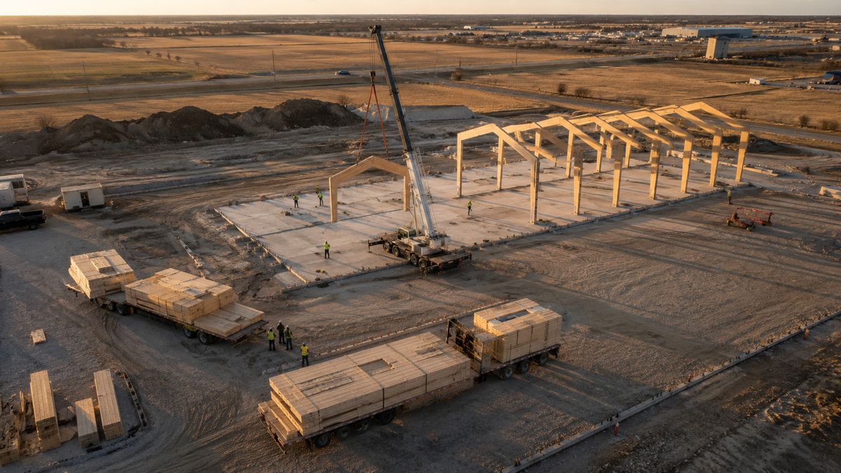 Aerial view of frames standing
